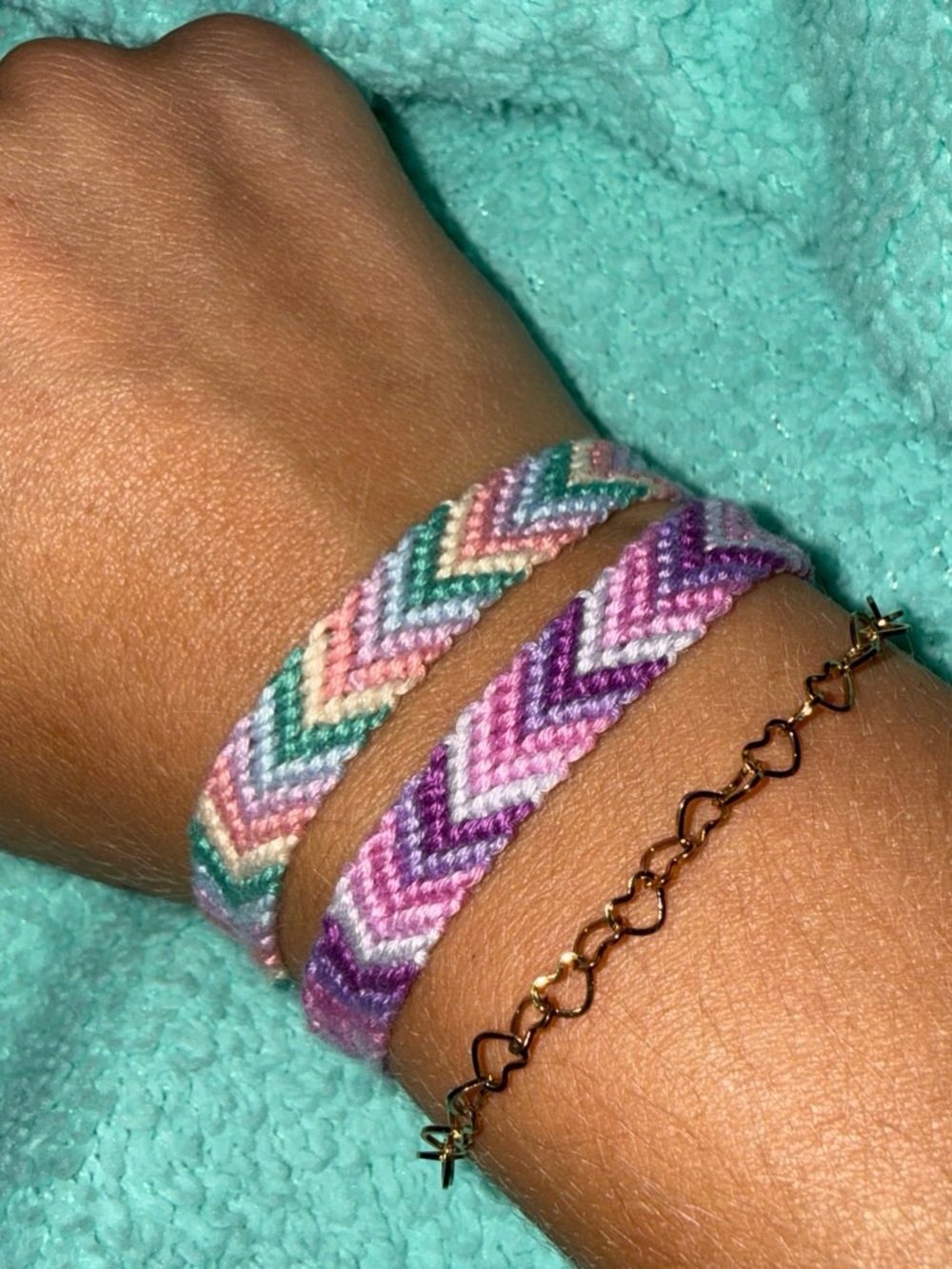 Handmade Chevron Friendship Bracelet Set - Purple & Mint Pastel